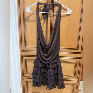 Elegant Brown Halter Mini Dress